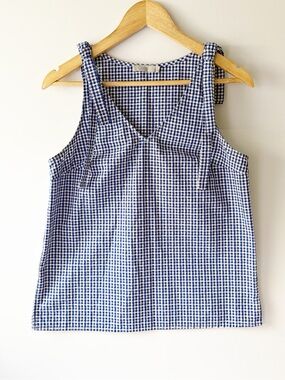 Blue Gingham Tie-Shoulder Tank Top by Dalia Size Small Preppy Summer Shirt Gingh